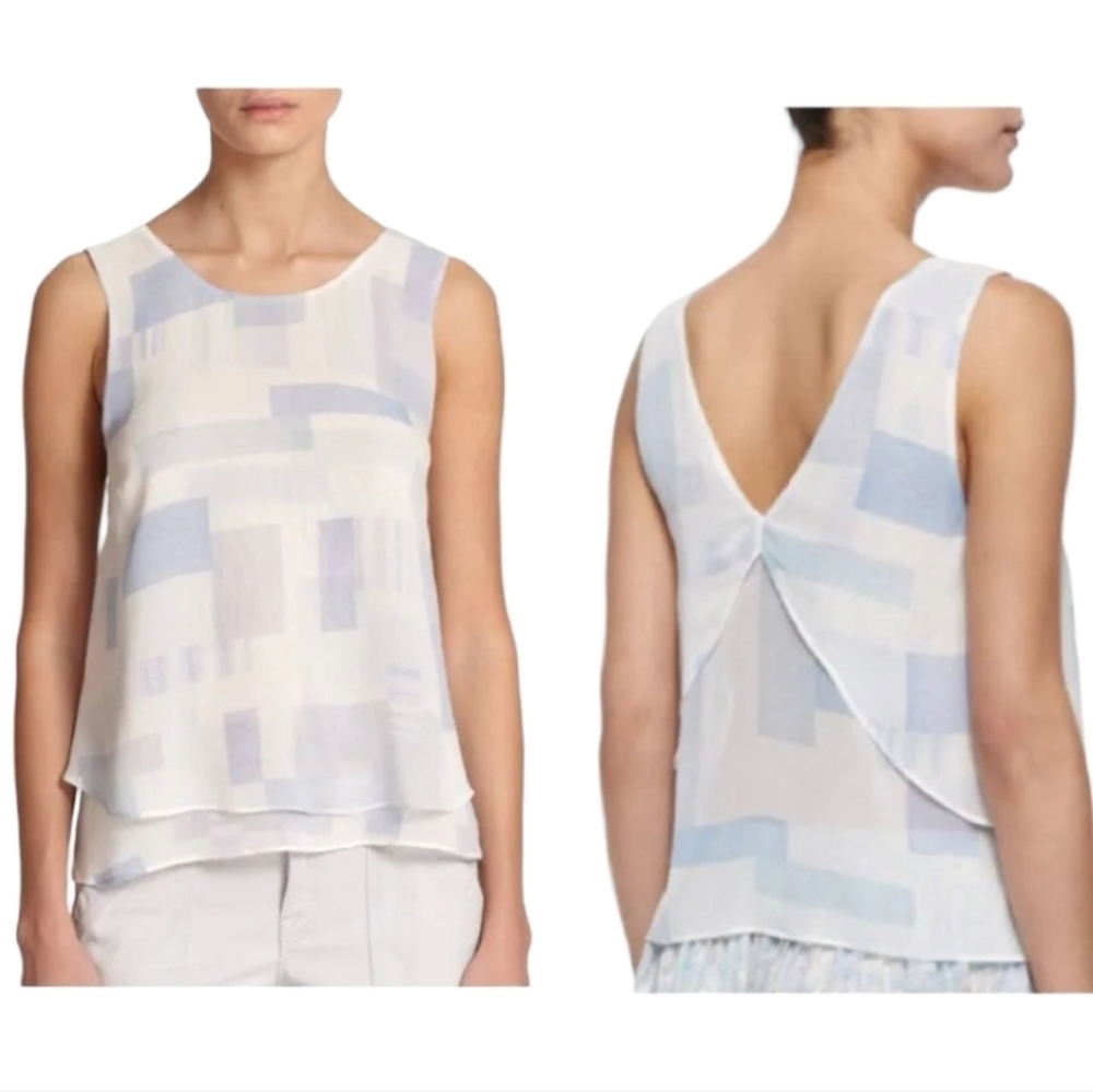 Joie Kallissa Geometric Print 100% Silk Layered Sleeveless Blouse - Size Medium